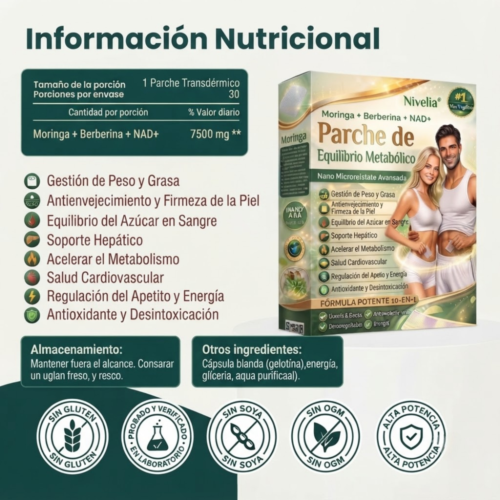 Nivelia® Balance — Parche Transdérmico 12-en-1 que Ayuda a Nivelar tu Azúcar y Glucosa Naturalmente