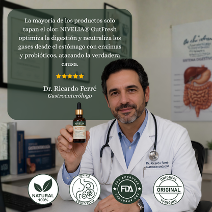 NIVELIA® GUTFRESH — Elimina el mal aliento desde su origen digestivo, no solo lo enmascaras — Sabor Yerbabuena — con solo 2 gotas al día - resultados desde la primera toma
