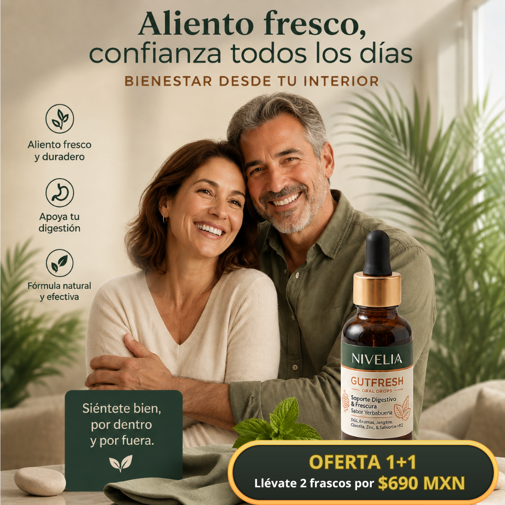 NIVELIA® GUTFRESH — Elimina el mal aliento desde su origen digestivo, no solo lo enmascaras — Sabor Yerbabuena — con solo 2 gotas al día - resultados desde la primera toma