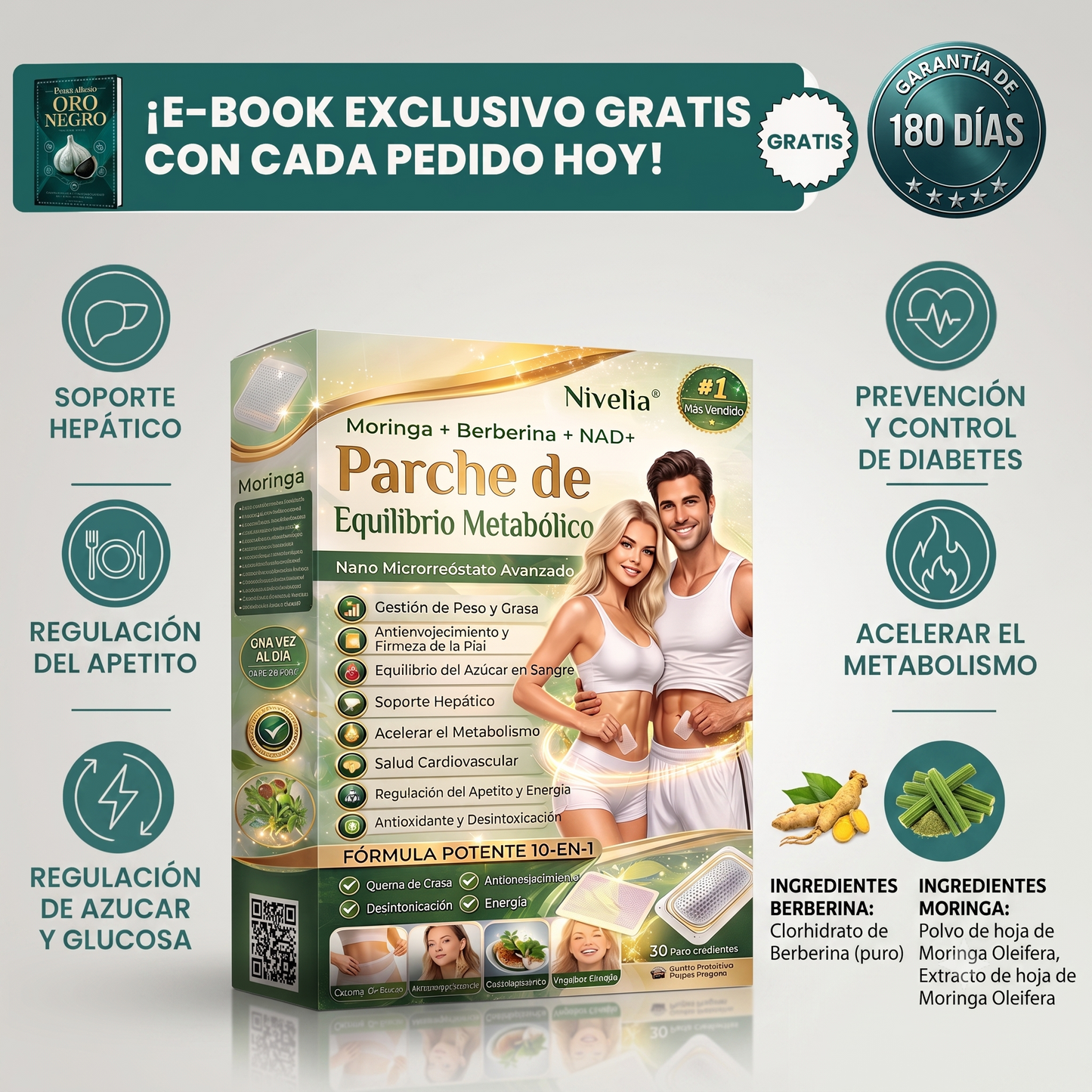 Nivelia® Balance — Parche Transdérmico 12-en-1 que Ayuda a Nivelar tu Azúcar y Glucosa Naturalmente